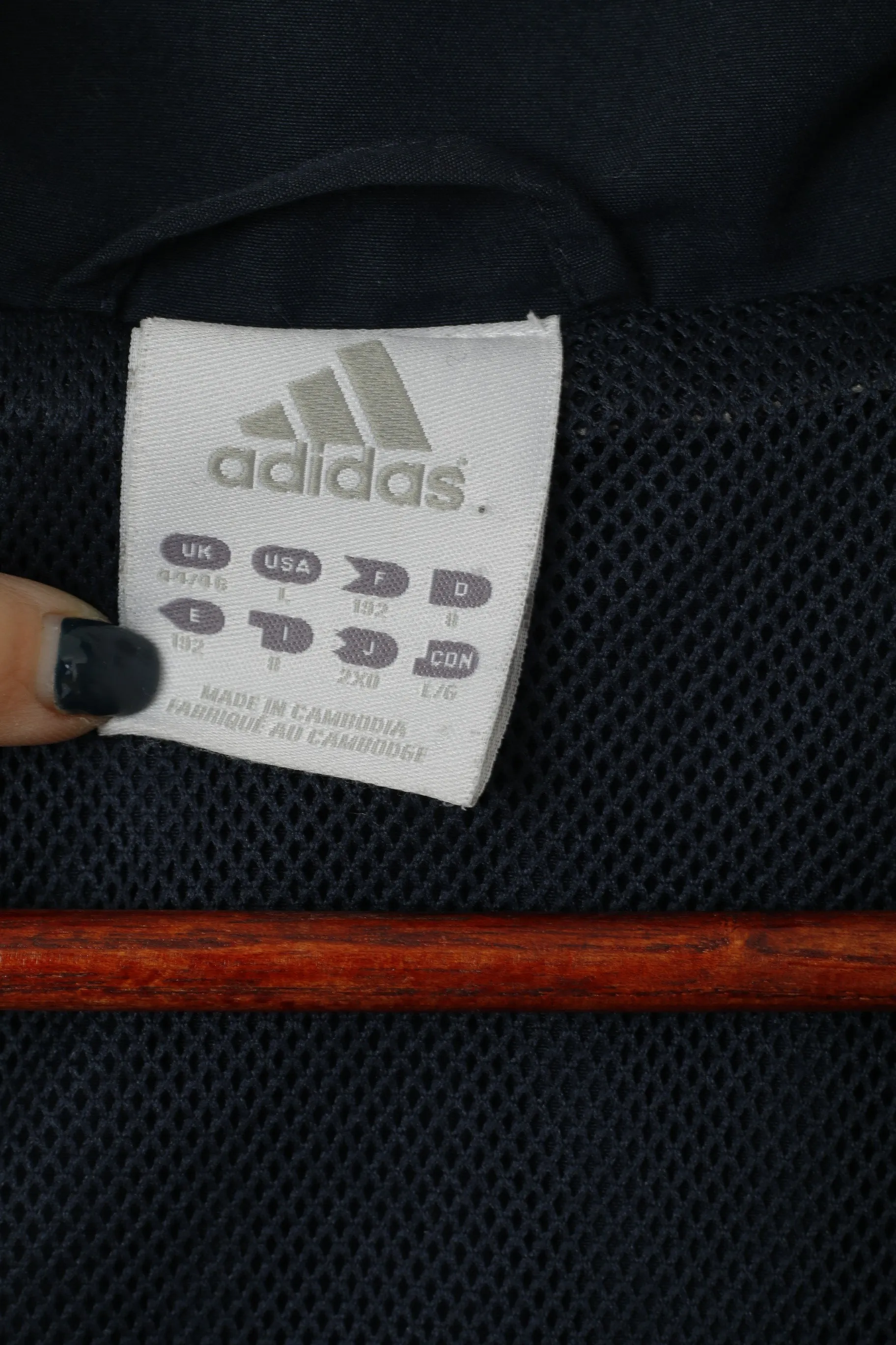 Adidas Men 44/46 L Jacket Navy Full Zipper Sport Training Lightweight Sportswear Top