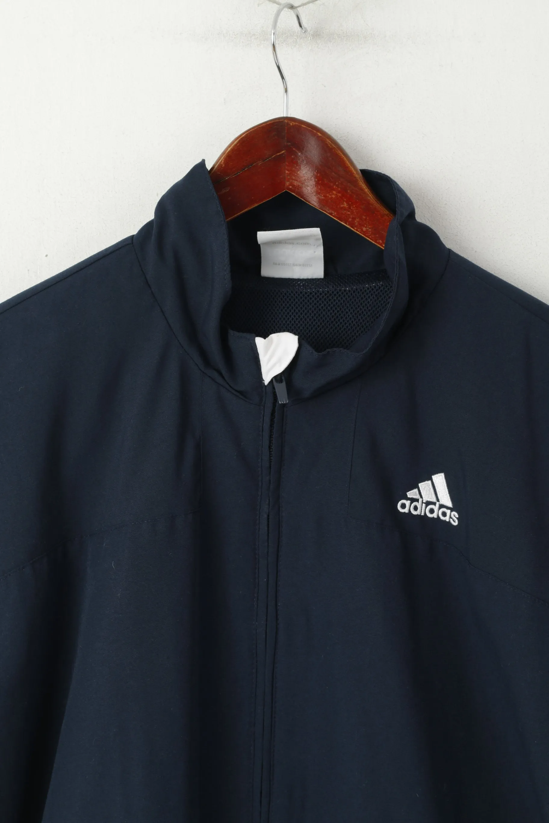 Adidas Men 44/46 L Jacket Navy Full Zipper Sport Training Lightweight Sportswear Top