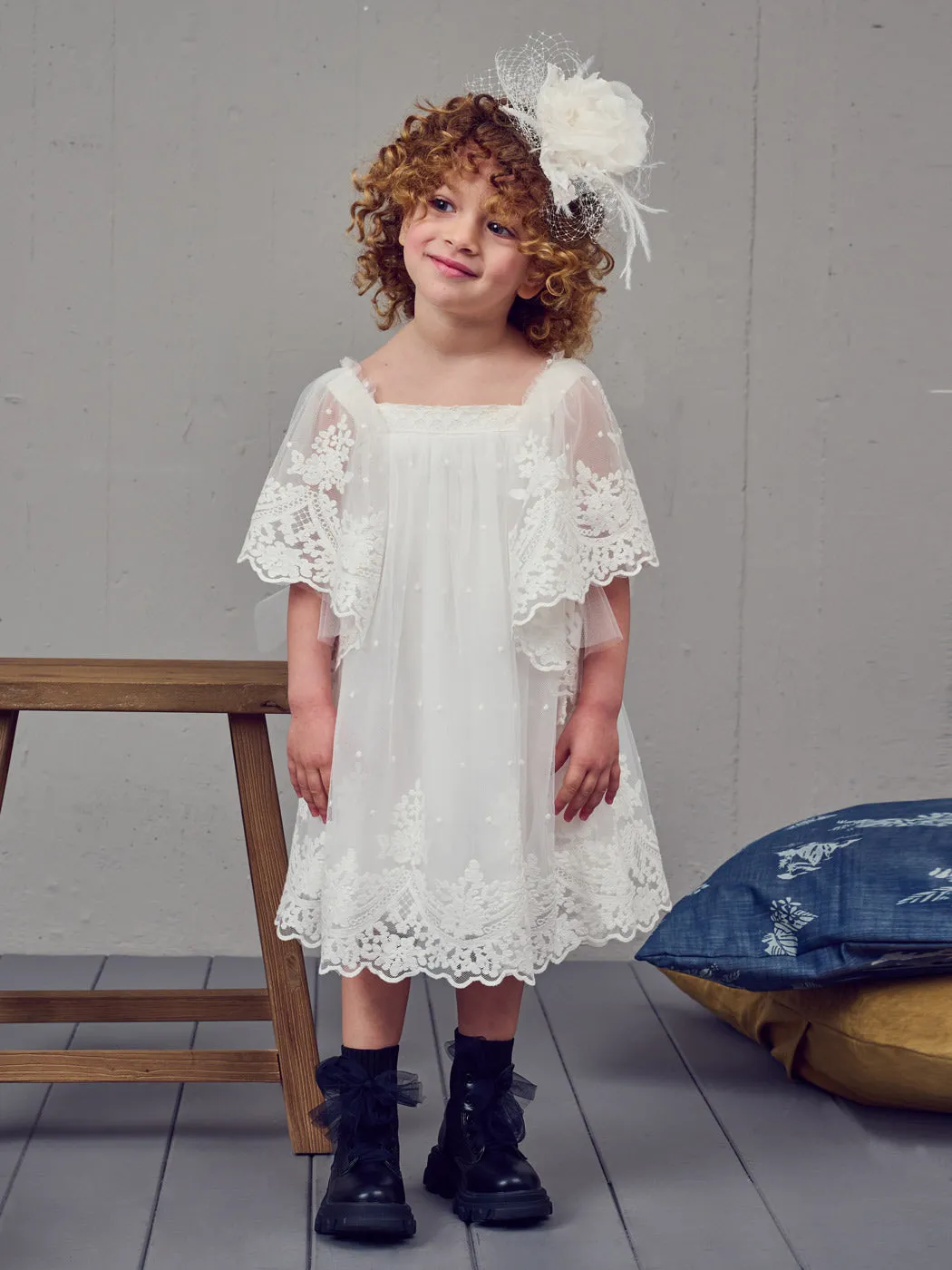 Baptism dress boho with lace - THOMAIS