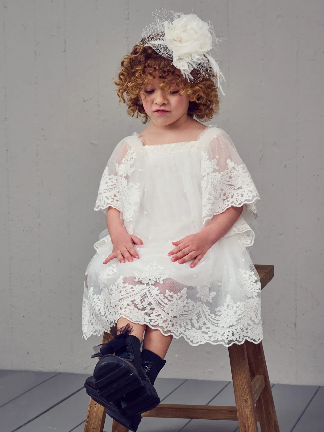 Baptism dress boho with lace - THOMAIS