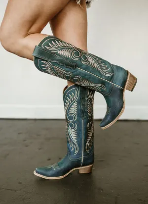 Dusty Blue Embroidered Circle G Cowgirl Boots