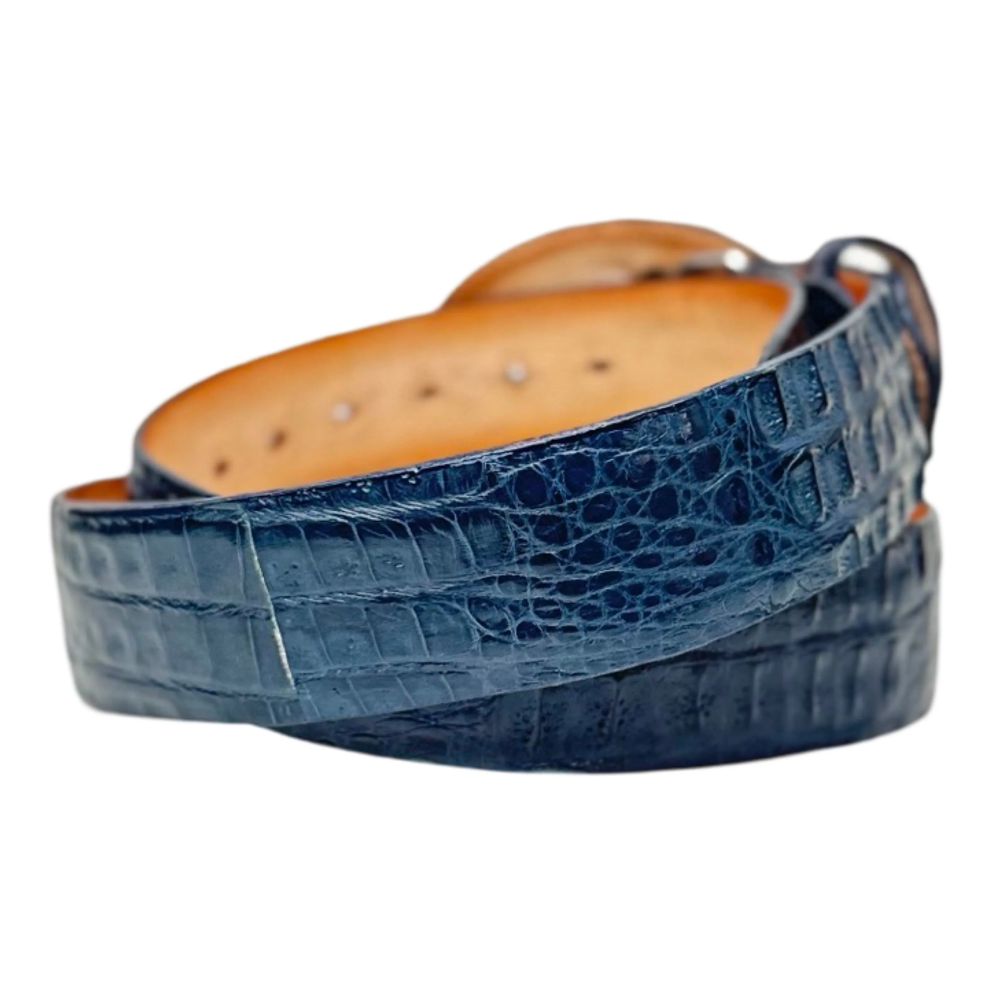 Los Altos Navy Blue Caiman Crocodile Belt