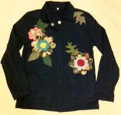 Navy Blue Jersey jacket with handmade applique women's small