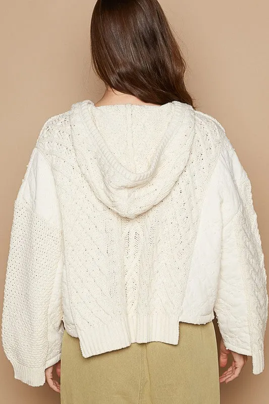 ONLINE EXCLUSIVE POL Cable-Knit Quarter Button Hooded Sweater