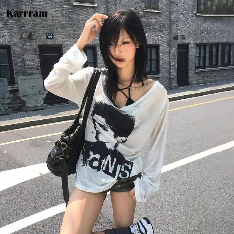 Oversized Grafik T-Shirt Grunge-Stil braun