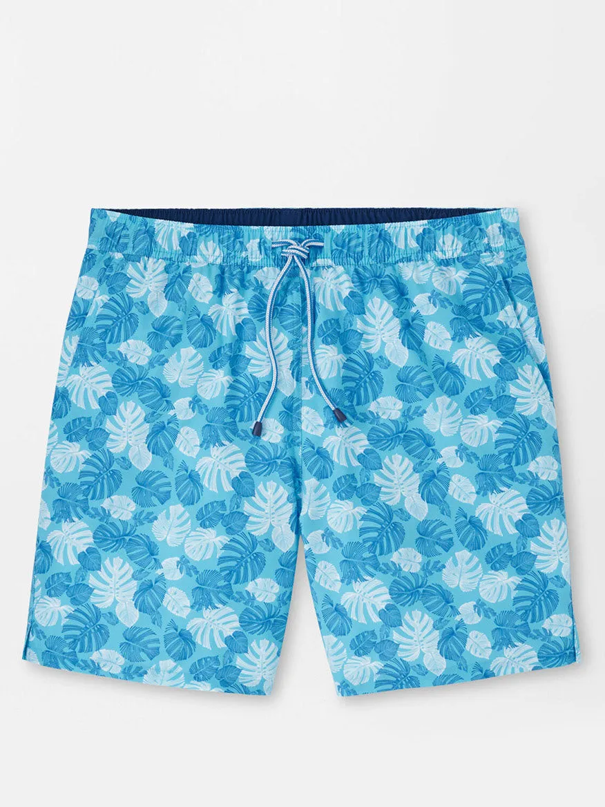 Peter Millar Linework Monstera Swim Trunk in Seasalt
