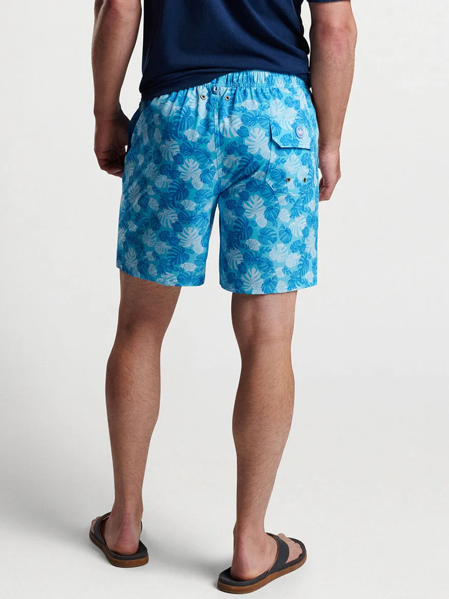 Peter Millar Linework Monstera Swim Trunk in Seasalt