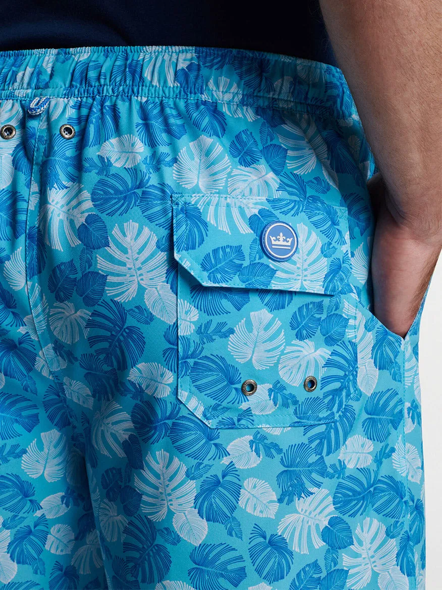 Peter Millar Linework Monstera Swim Trunk in Seasalt