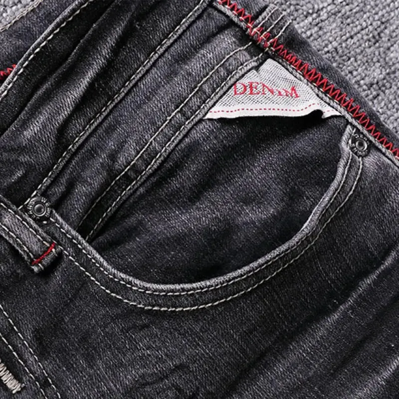 Streetwear Fashion Men Jeans Retro Black Gray Elastic Slim Ripped Jeans Men Trousers Vintage Casual Stretch Denim Pants Hombre