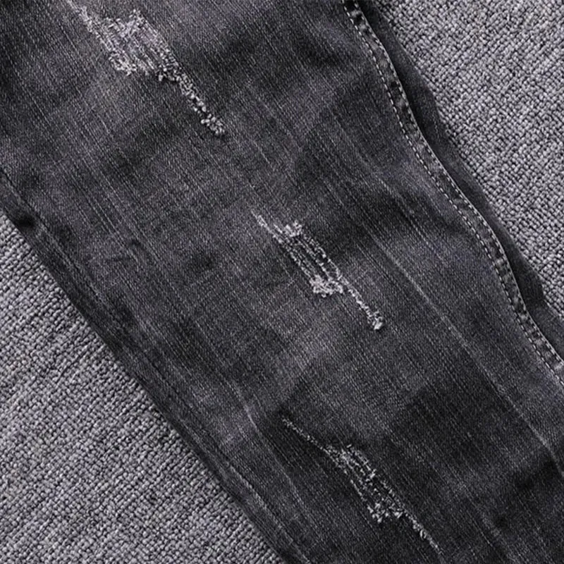 Streetwear Fashion Men Jeans Retro Black Gray Elastic Slim Ripped Jeans Men Trousers Vintage Casual Stretch Denim Pants Hombre