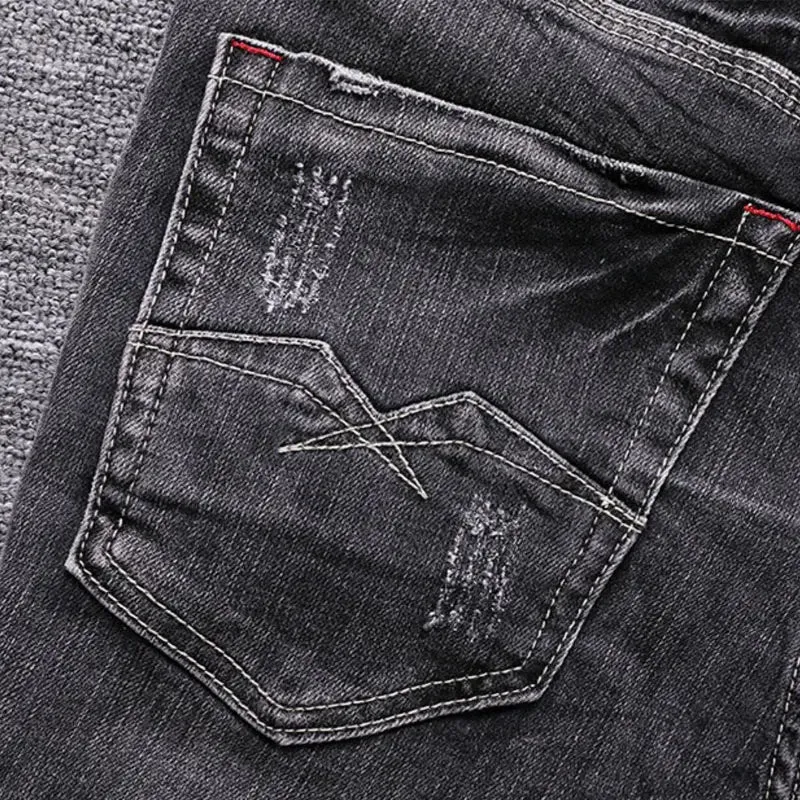 Streetwear Fashion Men Jeans Retro Black Gray Elastic Slim Ripped Jeans Men Trousers Vintage Casual Stretch Denim Pants Hombre