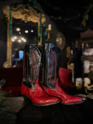 Tony Lama Red And Black Embroidered Lizard Leather Cowgirl Boots 7 Women’s