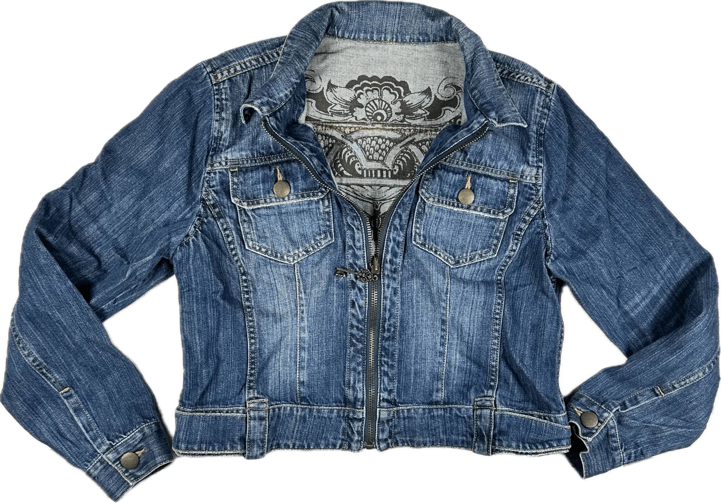 Vintage 90's Tattoo Print Denim Jean Jacket  - Size M