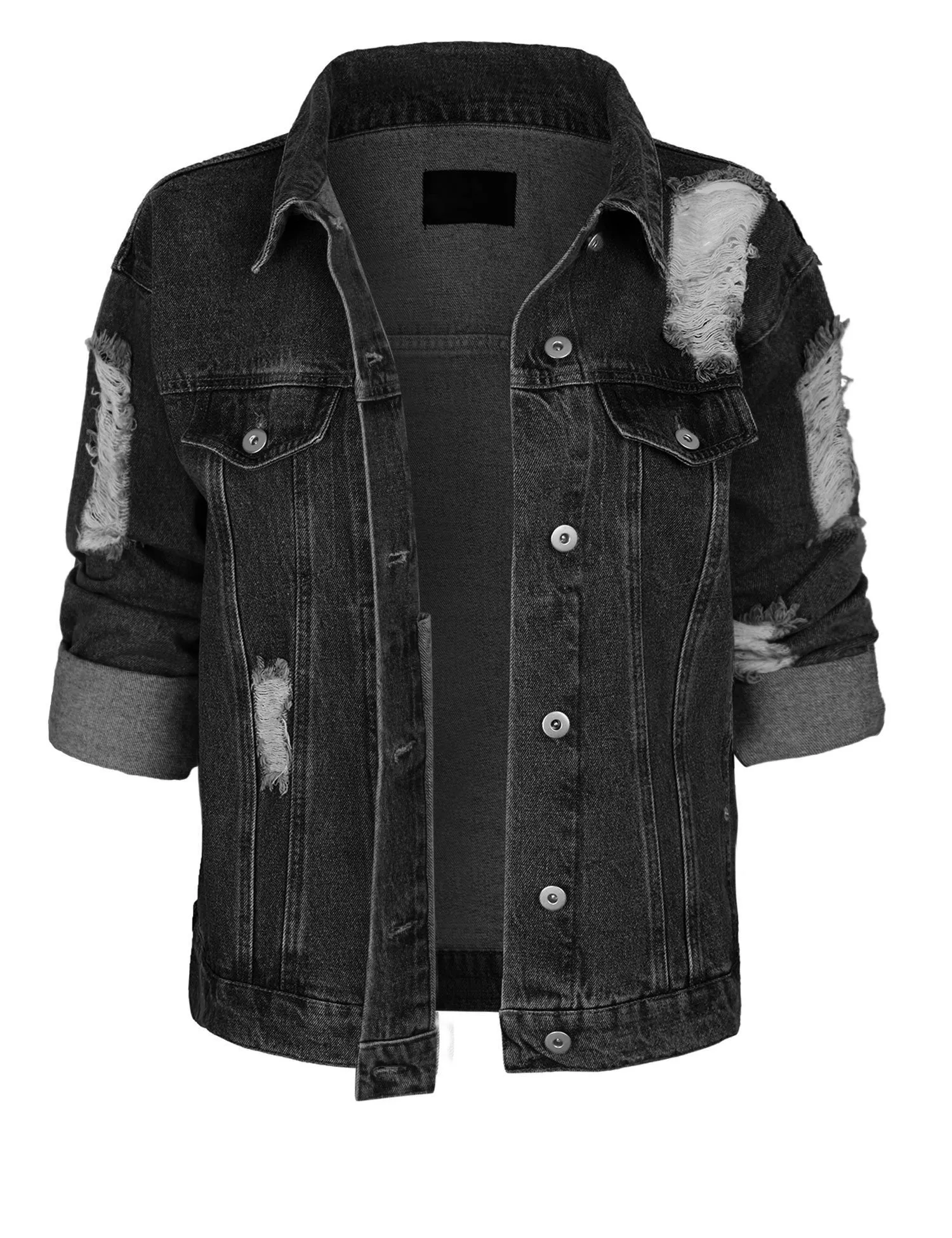 Women's Distressed Boyfreind Denim Jacket Loose Fit with Inner Pockets