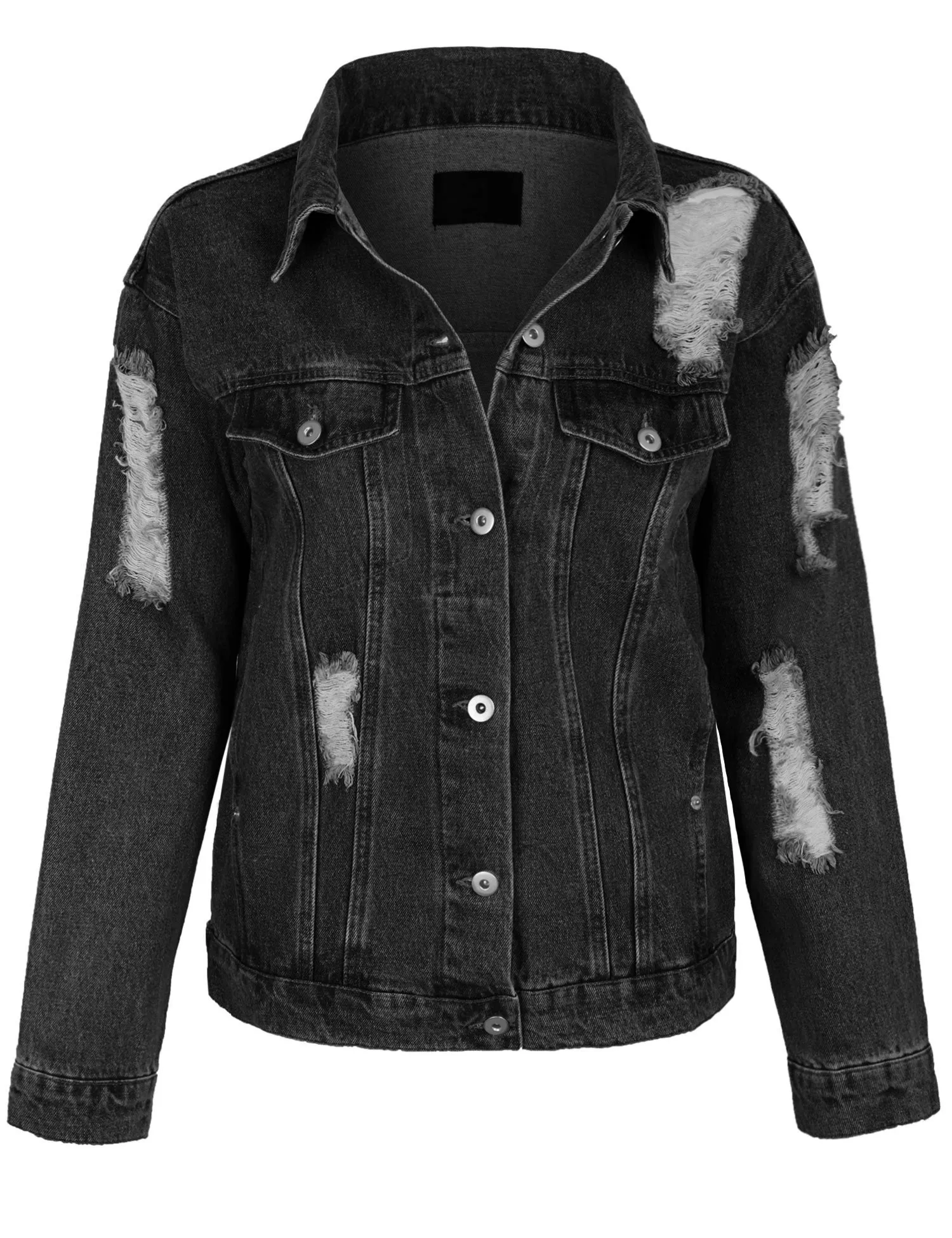 Women's Distressed Boyfreind Denim Jacket Loose Fit with Inner Pockets