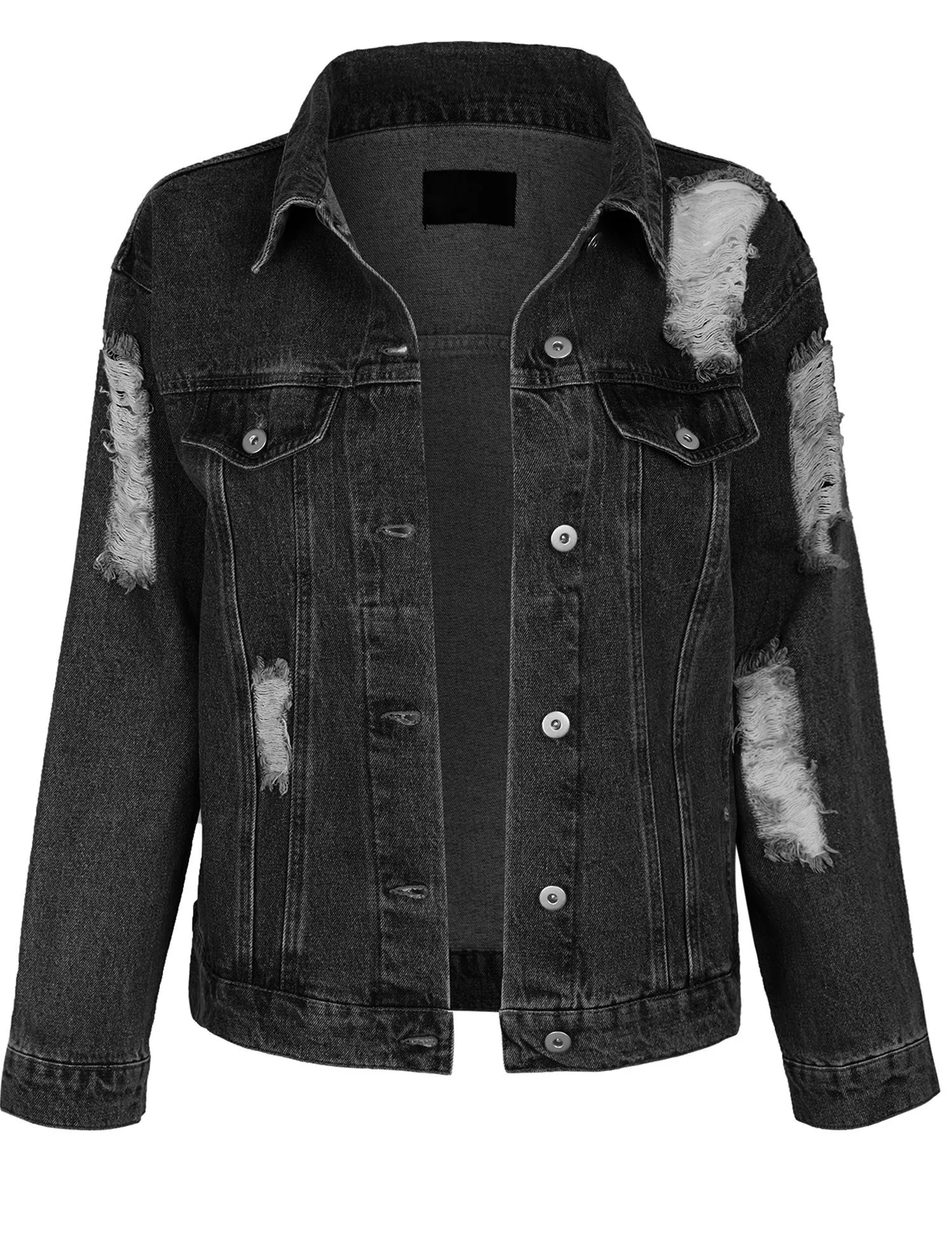 Women's Distressed Boyfreind Denim Jacket Loose Fit with Inner Pockets